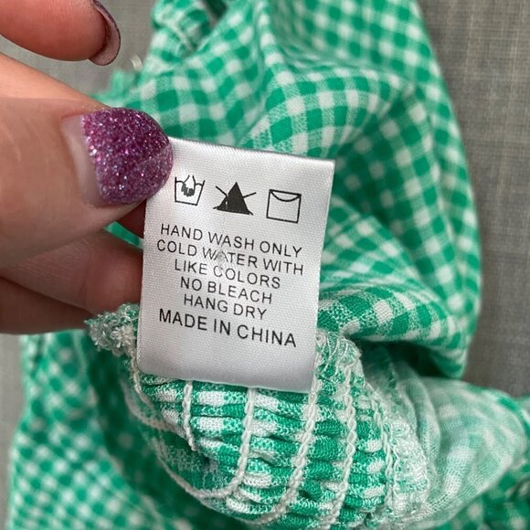 Dress Forum Green Gingham Cropped Tie Front Peplum Top Women's Size Large - Picture 4 of 7